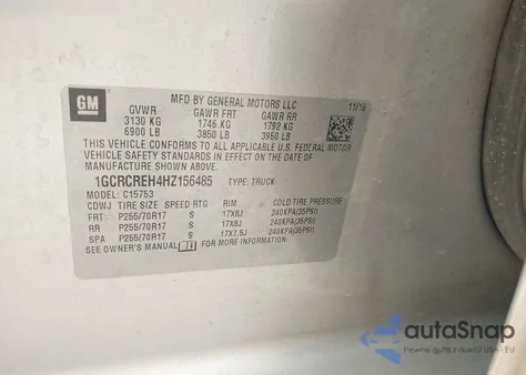 2017 Chevrolet Silverado 1500 1Lt из США, поврежденный, VIN 1GCRCREH4HZ156485